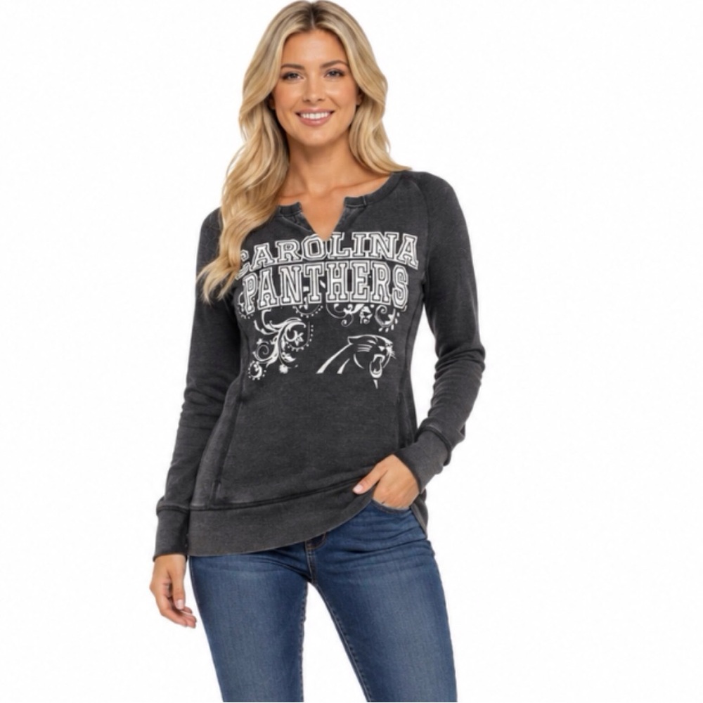 Carolina Panthers Womens Juniors Sweatshirt Size Small 3/5 Sparkle Logo Pockets